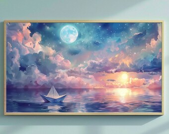 Origami Boat Sailing / Samsung Frame TV Art / Abstracto / Arte para Frame Tv