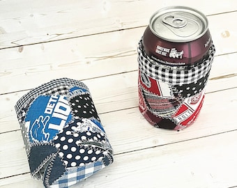Detroit Lions, Tigers or Wings patchwork can koozie; can holder; sports gifts