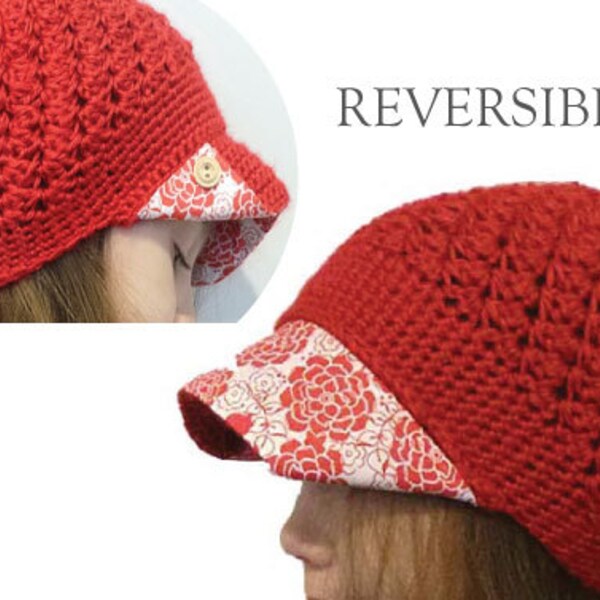 Reversible girls newsboy hat; red newsboy; gift for girls, wholesale, button brim hat, girls winter hat, girls baseball cap, girls brim hat