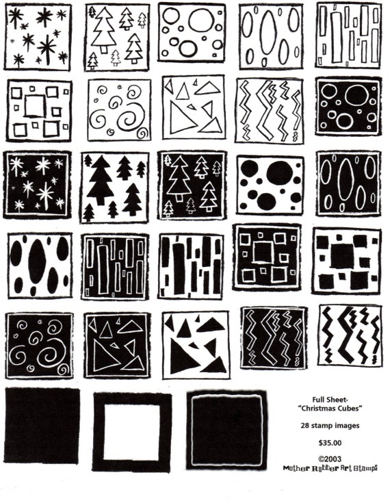 Full Sheet Red Rubber Stamps Original Christmas Cubes designs | Etsy