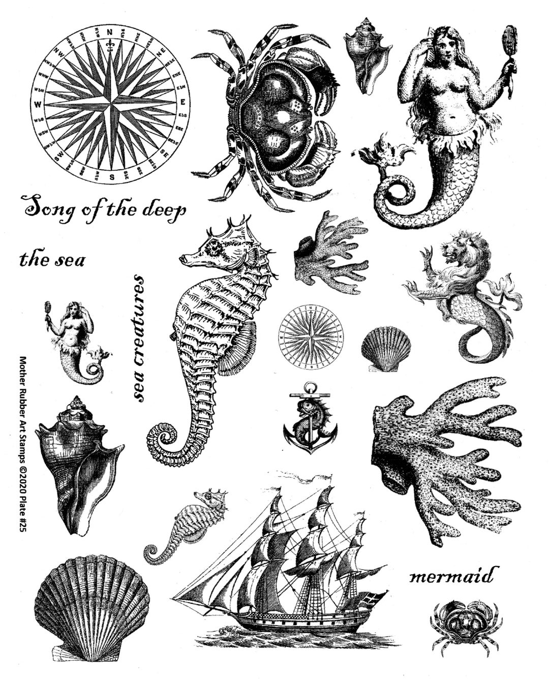 Full Sheet Red Rubber Stamps Original Designs Song of the Deep-mermaid ...