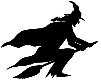 witch silhouette on broom- Red Rubber Stamp-Original design 00609, Halloween rubber stamp, witch rubber stamp, creepy stamp,
