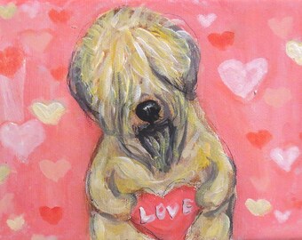 Soft Coated Wheaten Terrier painting, Wheaten wall decor, wheaten original, gift for friend, wheaten love, dog art on canvas 7 x 5