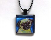 Cute Pug smile pop painting print Art Glass Tile Pendant Necklace
