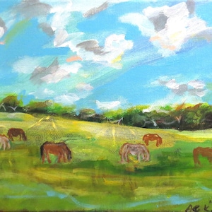 Wild horses original painting on canvas, horse wall decor, hand painted horses, gift for friend,  10 x 8 by Angie Ketelhut