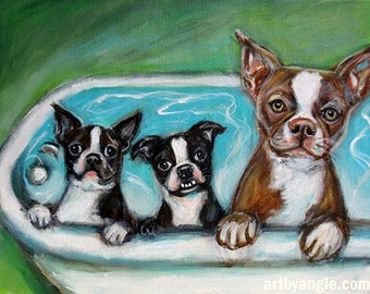 Custom Dog painting, pet portrait from photo, gift for friend, doglover gift, dog in bathtub, bathroom decor, original art, unique gift