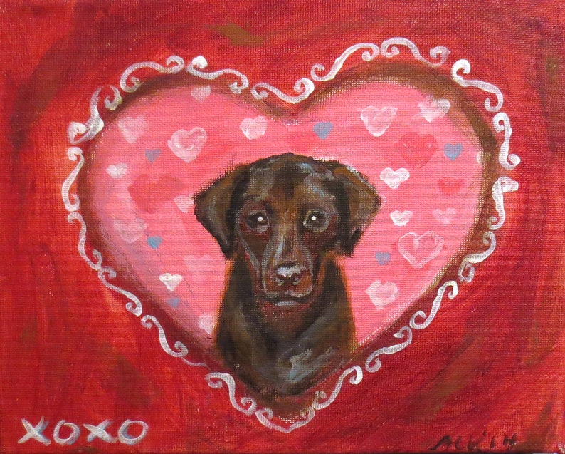 yellow Labrador Retriever original painting whimsical Dog artwork by Angie Ketelhut heart