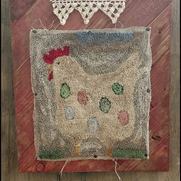 Primitive Punch Needle Chicken Punchneedle  Miniature Rug Hooking Punchneedle PDF Epattern Download Pattern Hickety Pickety