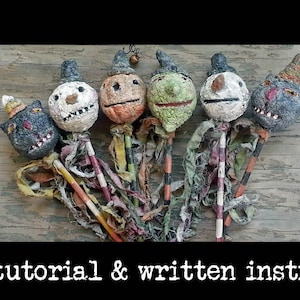 Online Video Tutorial With PDF epattern Paper Mache Primitive Halloween Christmas Ornaments Rattle Wands Hickety Pickety