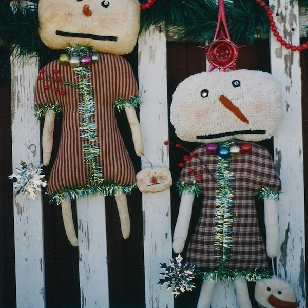 Christmas Primitive Pattern Snowman Snowmen Girl EPattern PDF Rug Hook Clay Ornament Wool Felt  Folkart Folk Art  Hickety Pickety 109