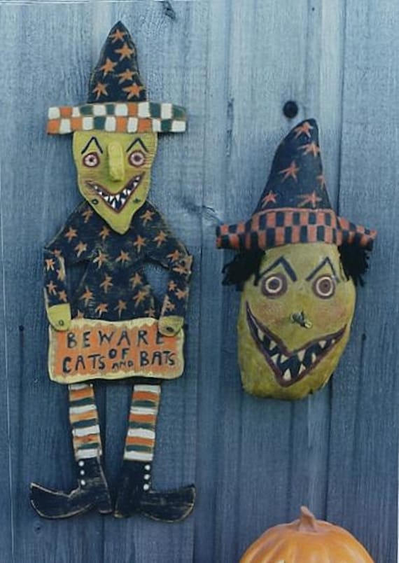 Primitive Halloween Pattern EPattern PDF Witch Pillow Wood Door Hanger Folkart Folk Art  by Hickety Pickety 093