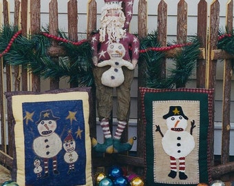 Primitive Christmas Santa Claus Pattern Doll  Snowman EPattern Punchneedle  Snowmen  Xmas Pillow  Folk Art  PDF by Hickety Pickety 102