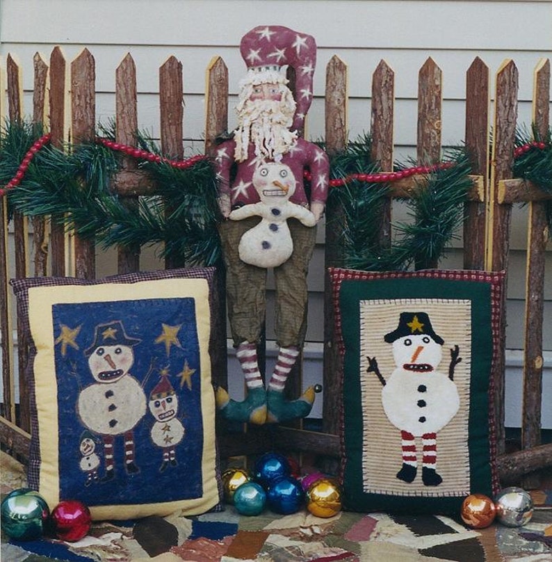 PATTERN Primitive Black Doll w// Christmas Santa Claus Hat /& Snowman Angel Ornie