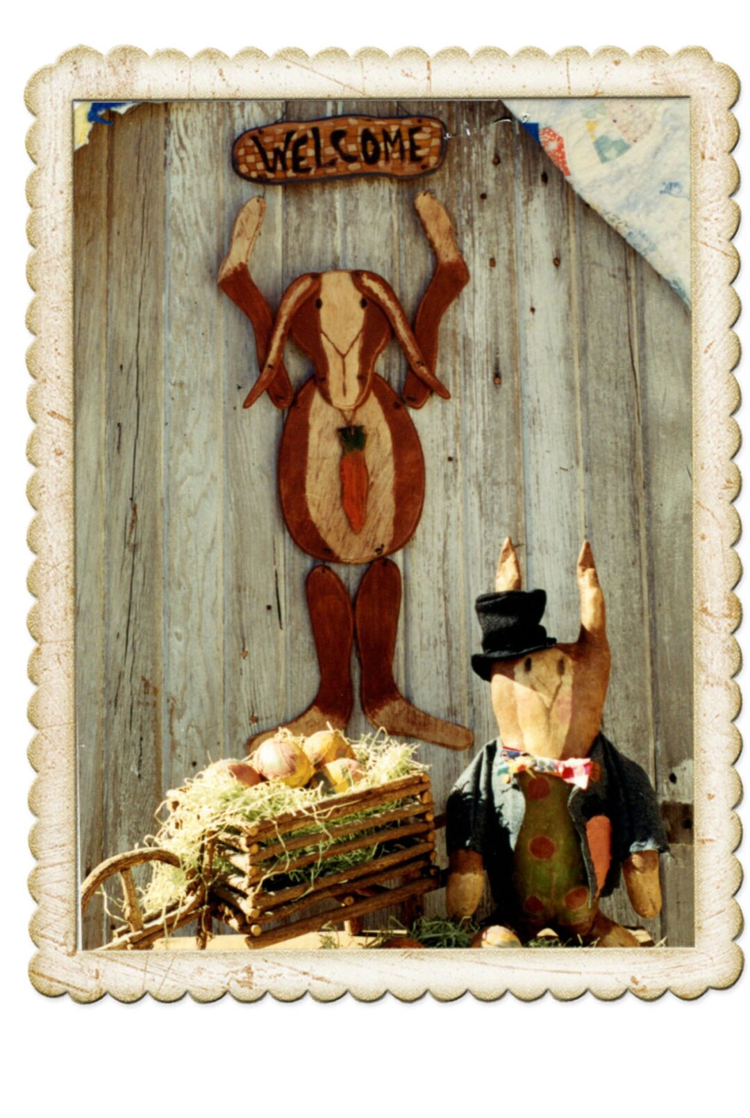 Primitive Rabbit Wreath Primitive Doll Rabbit Easter Pattern Spring Wreath Door Decoration Wood ...