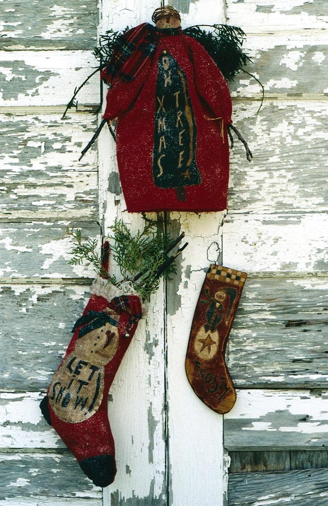 Primitive Christmas Angel Pattern Epattern Xmas Snowman Snow Doll Wood ...