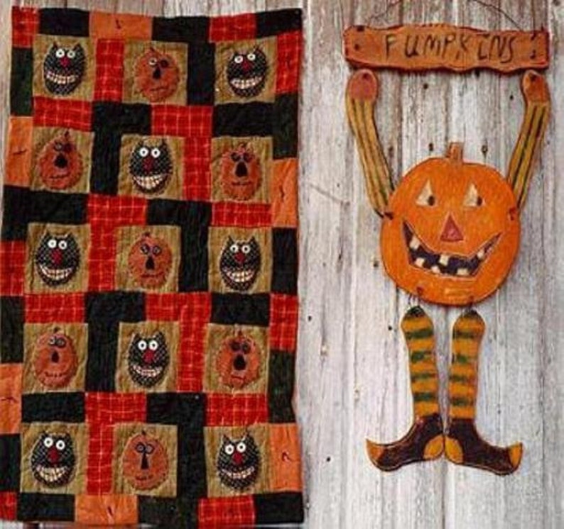 Primitive Halloween Quilt Pattern EPattern PDF Wood JOL Pumpkin Door Hanger Black Cats Folkart Folk Art Hickety Pickety 069 image 1