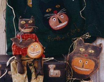 Primitive Halloween Pattern EPattern PDF  Black Cat Doll JOL Pumpkin Rattle  Sweatshirt Folk Art Hickety Pickety 068