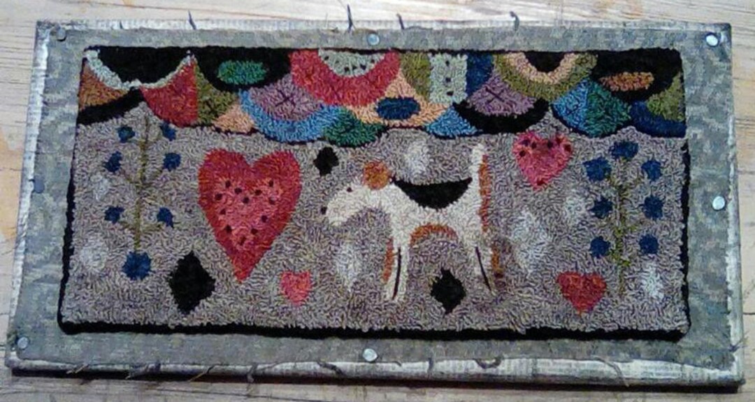Primitive Punch Needle Dog Pattern Pdf Video Tutorial Rug Hooked Mat