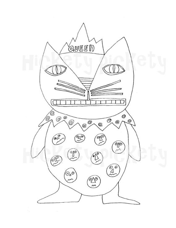 Download Items similar to Primitive Stitchery Pattern Black Cat Cats Queen Halloween Embroidery Punch ...