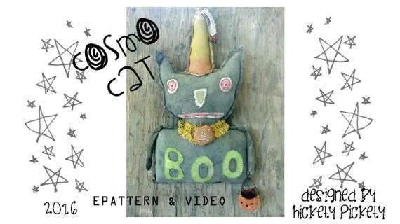 Primitive Halloween Black Cat Paper Mache Clay JOL Pumpkin Bucket  Witch Epattern WITH TutorialVideo by Hickety Pickety ~ Cosmo Cat