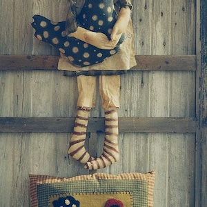 Primitive Cloth Doll Pattern Raggedy Ann EPattern Needle Punch Chicken Pillow PDF Handpainted Fabric Folkart Folk Art Hickety Pickety  AS7