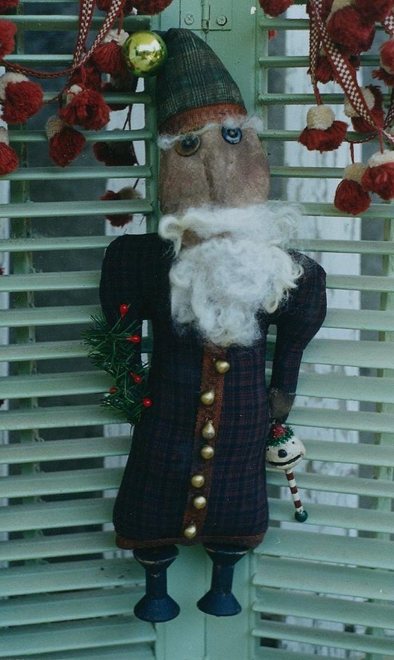 PATTERN Primitive Black Doll w// Christmas Santa Claus Hat /& Snowman Angel Ornie
