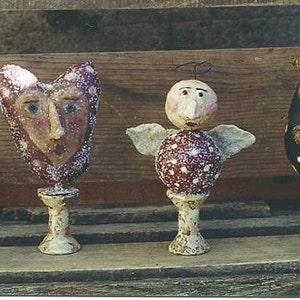 Primitive Valentine Angel Heart Pattern Chicken Bird Epattern PDF Mixed Media Wood Spools Figurine Makedo Hickety Pickety 104