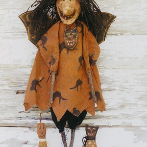 Primitive Halloween Pattern EPattern PDF Witch Doll Bat Black Cat  JOL Pumpkin Doll Paper Mache Clay Folkart Folk Art Hickety Pickety 056