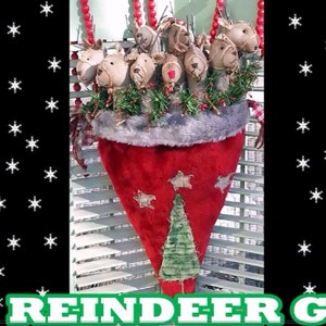 Primitive Christmas Pattern Epattern PDF Tutorial Video Reindeer Santa Claus Hat Christmas Tree Hickety Pickety image 1