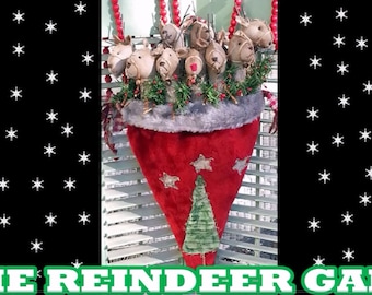 Primitive Christmas Pattern Epattern PDF Tutorial Video Reindeer Santa Claus Hat Christmas Tree Hickety Pickety