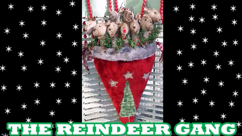 Primitive Christmas Pattern Epattern PDF Tutorial Video Reindeer Santa Claus Hat Christmas Tree Hickety Pickety image 1