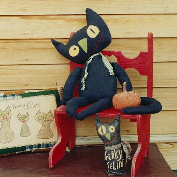 Primitive Halloween Pattern EPattern PDF Folk Art Folkart Folk Art Black Cat Cats Doll Stitchery Pillow by Hickety Pickety 092