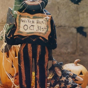 Primitive Halloween Pattern PDF  EPattern Black Cat Witch Doll Dolls Folk Art Folkart Hickety Pickety 028