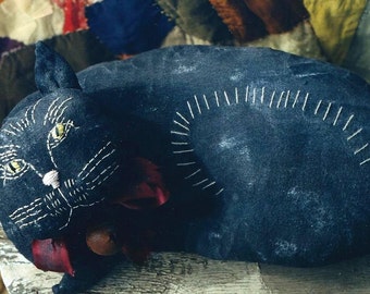 Primitive Cat  Pattern EPattern Pillow  PDF Embroidery Old Vintage  Antique Style Folkart Folk Art  by Hickety Pickety AS28