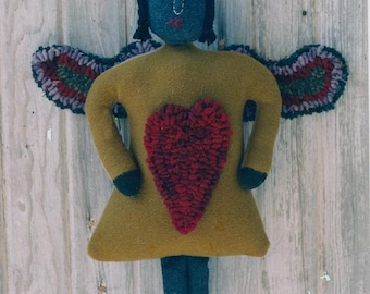 Primitive Angel Black Doll Pattern EPattern PDF Rug Hook Hooked Wool Heart Rughooking Folkart Folk Art  by Hickety Pickety 101