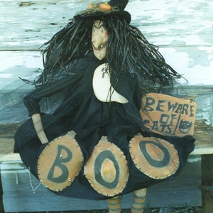 Primitive Halloween Pattern EPattern  PDF Witch Doll Ghost Wood Ornament by Hickety Pickety 052