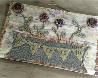 Primitive Punch Needle Flowers Banner Punchneedle Unusual Rug Hooking PDF Epattern  Download Pattern Hickety Pickety