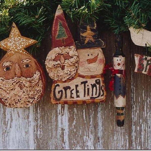 Weihnachtliches Primitives Häkelmuster Weihnachtsmann EPattern PDF Schneemann Rtagdy Ann Engel Holzverzierungen Nudelholz by Hickety Pickety 055