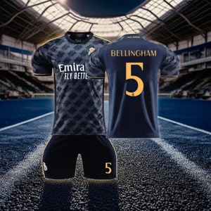 Madrid Away Soccer Jersey Set, #5 Bellingham, Soccer Jersey & Shorts Set, Size For Childrens and Adults