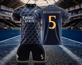 Madrid Away Soccer Jersey Set, #5 Bellingham, Soccer Jersey & Shorts Set, Size For Childrens and Adults