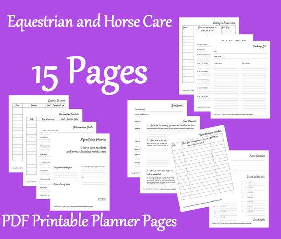 equestrian printable horse care package printable planner etsy