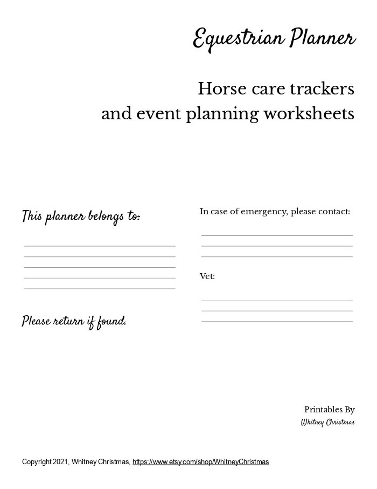 Horse Record Binder, Equine Health Record Journal, Horse Care Package
