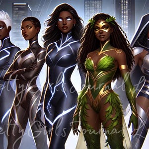 The Ebony Guardians: Rise of the Five, Arte de moda negra. Arte afro negra. Arte de mulher negra. Arte de parede de menina negra. Arte de parede de decoração para casa