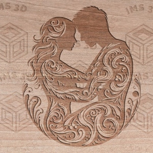 Mariage romantique Silhouette Art 2 - Couple étreinte florale complexe SVG - fichier numérique Design découpé au Laser uniquement
