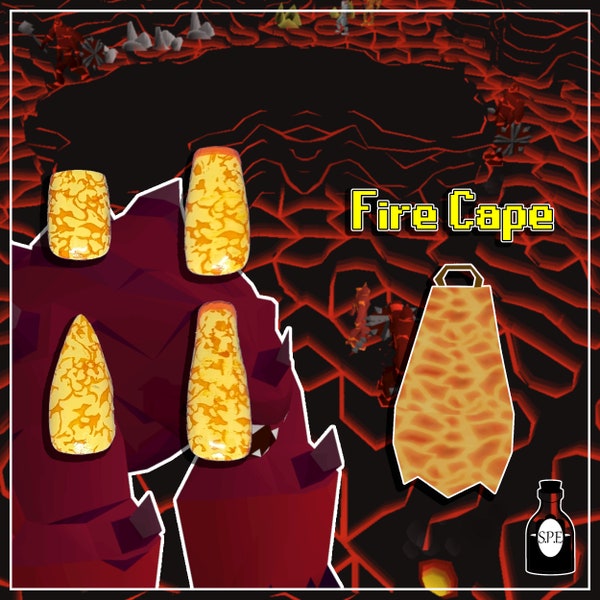 RuneScape, Fire Cape, TzTok-Jad, OSRS, Press On Nails, Handmade Fake Nails Nails, Square, Medium Square, Long Stiletto, Long Coffin