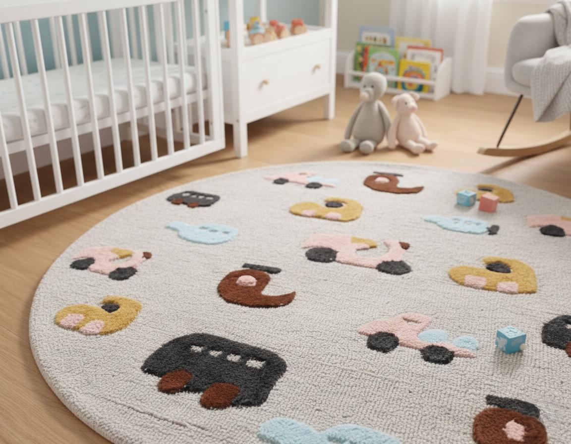 Transportation Rug Round Hand-tufted Kids Transportation Rug | Wool Nursery Decor | Custom ...