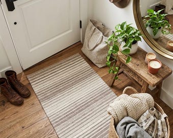 2x3 Striped Flatweave Rug Doormat Handwoven Wool Cotton Blend Grey Ivory Horizontal Stripes Entryway Accent Rug Small Area Rug or doormat