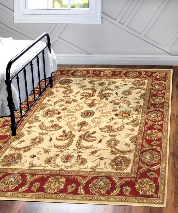 Hand-tufted Wool Area Rug – 8x11 Red Cream Floral Medallion Rug ...