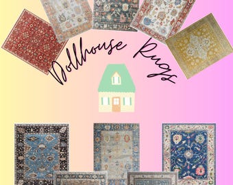 Dollhouse Rugs Printable Set of 10 | Miniature Rug Digital Download | 1:12 Scale Dollhouse Accessories | Easy PDF Cut Out Sheets