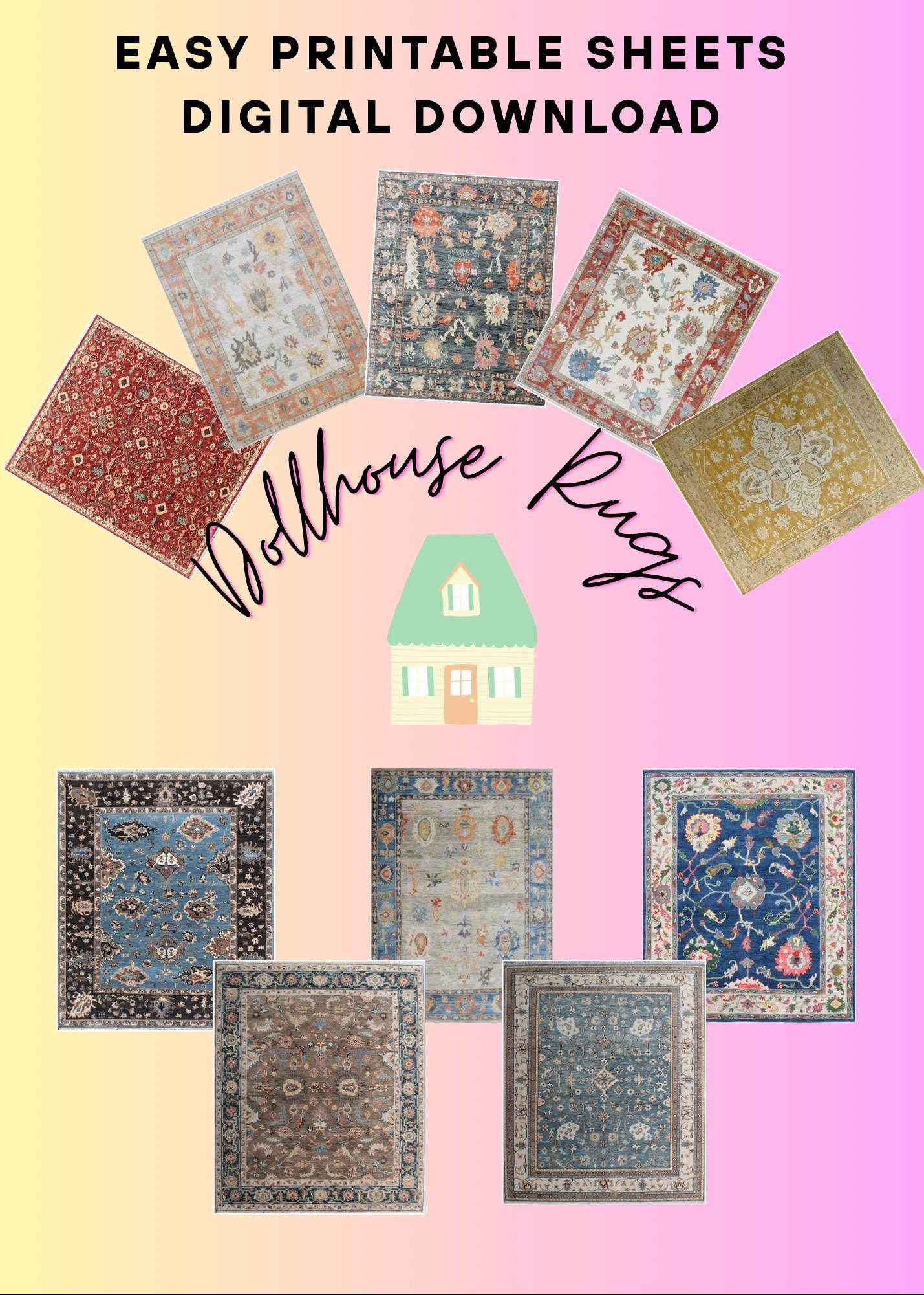 Dollhouse Rugs Printable Set of 10 | Miniature Rug Digital Download | 1 ...